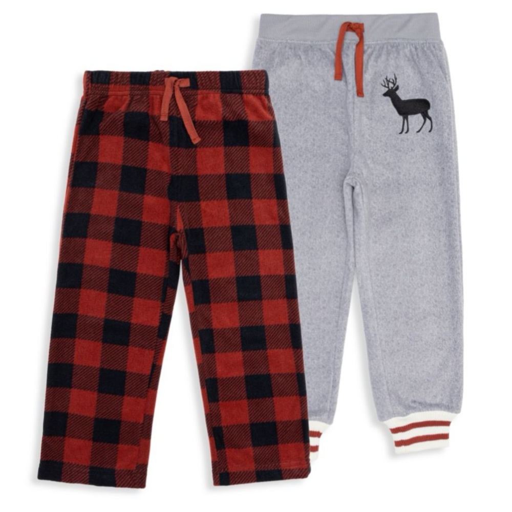 NEW Petit Lem Boys 2 Pack Drawstring Pajama Sleep Pants (Deer & Check) Size 4/5
